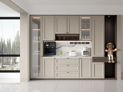 Modern Home Wine Cabinet Design With Glass Doors And LED Lighting In Kitchen Interior 3d model