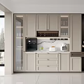 Modern Home Wine Cabinet Design With Glass Doors And LED Lighting In Kitchen Interior