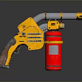 Futuristic Yellow And Red Weapon With Metal Components Red Tank And Textured Handle Design