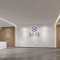 Modern Corporate Reception Lobby With Marble Brand Logo Wall And Warm Wood Veneer Decoration
