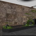 Garden Ornament With Stone Wall Small Water Pool Green Plants Moss And Rockery