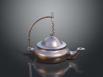 Copper Metallic Teapot With Curved Handle Chain Lid And Shiny Reflective Surface 3d model