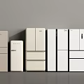 Sleek Various Style Refrigerators In Neutral Beige And White Colors Arranged In Row