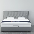 Modern Double Bed With Grey Tufted Headboard White Blue Mattress And Sturdy Frame