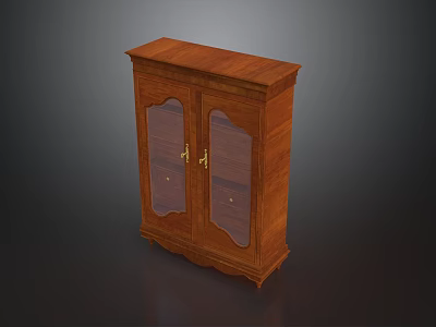 Traditional Wooden Entryway Console Cabinet With Glass Doors Golden Handles And Natural Wood Grain 3d model