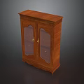 Traditional Wooden Entryway Console Cabinet With Glass Doors Golden Handles And Natural Wood Grain
