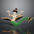 Winged Mythical Female Character With Green Scaled Mermaid Tail Outstretched Arms And Ornate Details