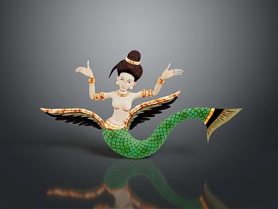 Winged Mythical Female Character With Green Scaled Mermaid Tail Outstretched Arms And Ornate Details 3d model