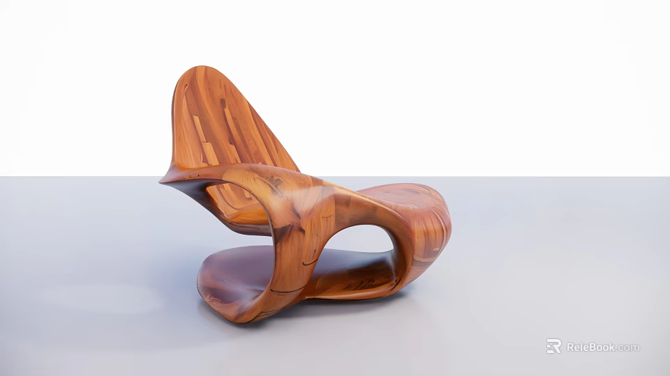Wooden Lounge Chair With Unique Curved Design And Natural Wood Grain 3d model 