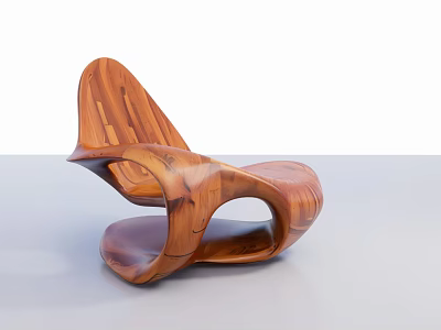 Wooden Lounge Chair With Unique Curved Design And Natural Wood Grain 3d model