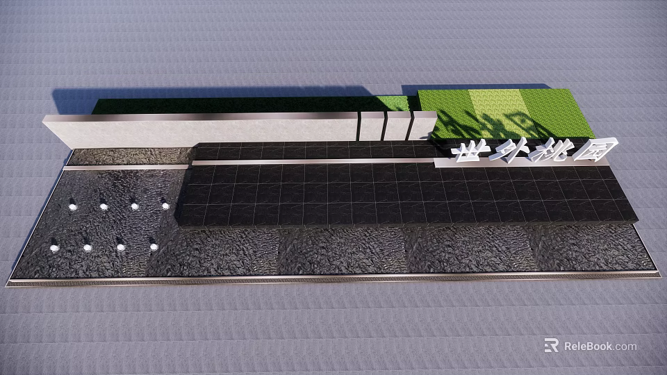 Modern Building Exterior Wall Design With Green Vegetation And Black Stone Panels 3d model 