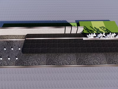 Modern Building Exterior Wall Design With Green Vegetation And Black Stone Panels 3d model