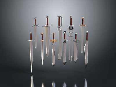 Various Medieval Swords Collection With Decorative Handles And Sharp Blades 3d model