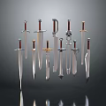 Various Medieval Swords Collection With Decorative Handles And Sharp Blades