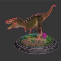 Realistic Dinosaur Figure With Green Yellow Body Open Mouth Standing On Base