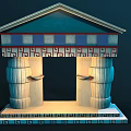 Traditional Architectural Portal With Blue Roof Columns Base And Geometric Patterns