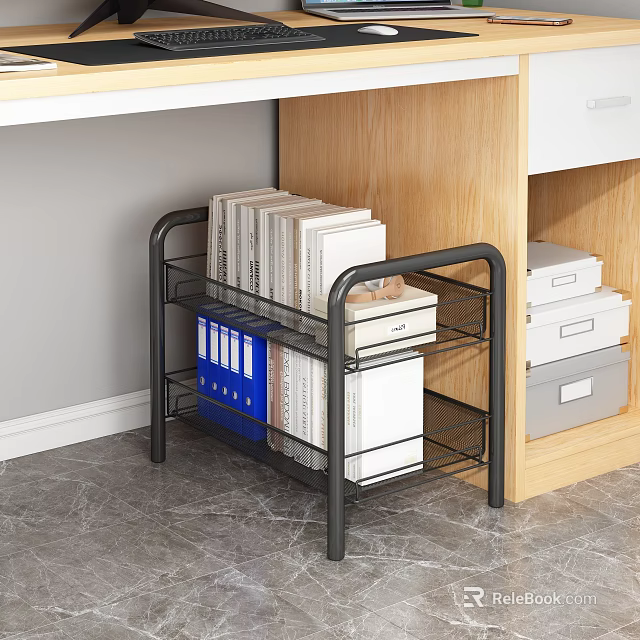 Black Metal Wire Storage Shelf Organizing Books Folders And Boxes Under Desk 3d model 