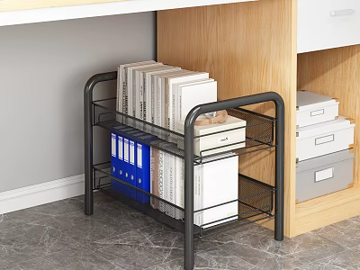Black Metal Wire Storage Shelf Organizing Books Folders And Boxes Under Desk 3d model