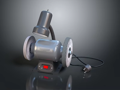 Electric Bench Grinder With Two Grinding Wheels Gray Body Red Indicator Light Power Cord And Plug For Home Use 3d model