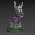 Decorative Small Gray Donkey Figurine With Orange Mane On Green Base