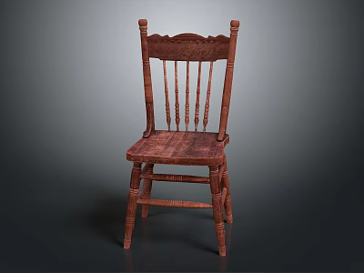 Red Traditional Wooden Chair With Carved Patterns And Slatted Back Design 3d model