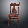 Red Traditional Wooden Chair With Carved Patterns And Slatted Back Design