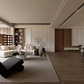 Modern Living Room Interior With Sofa TV Stand Coffee Table Area Rug And Potted Plants
