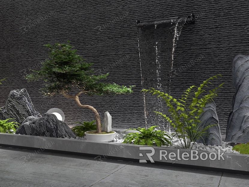 New Chinese-style rockery waterscape courtyard waterscape water curtain wall landscape stone flowing water model