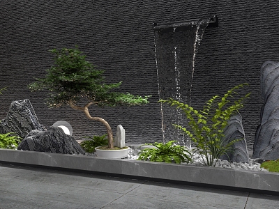 New Chinese-style rockery waterscape courtyard waterscape water curtain wall landscape stone flowing water 3d model