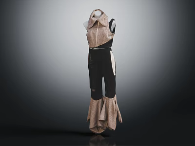 Stylish Black And Brown Jumpsuit With Flared Hem And Unique Collar Design 3d model