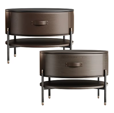 Modern Dark Toned Bedside Tables With Drawer Lower Shelf And Metal Legs 3d model