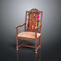 Chinese Style Single Chair With Intricate Carved Wooden Frame And Colorful Fabric Cushion