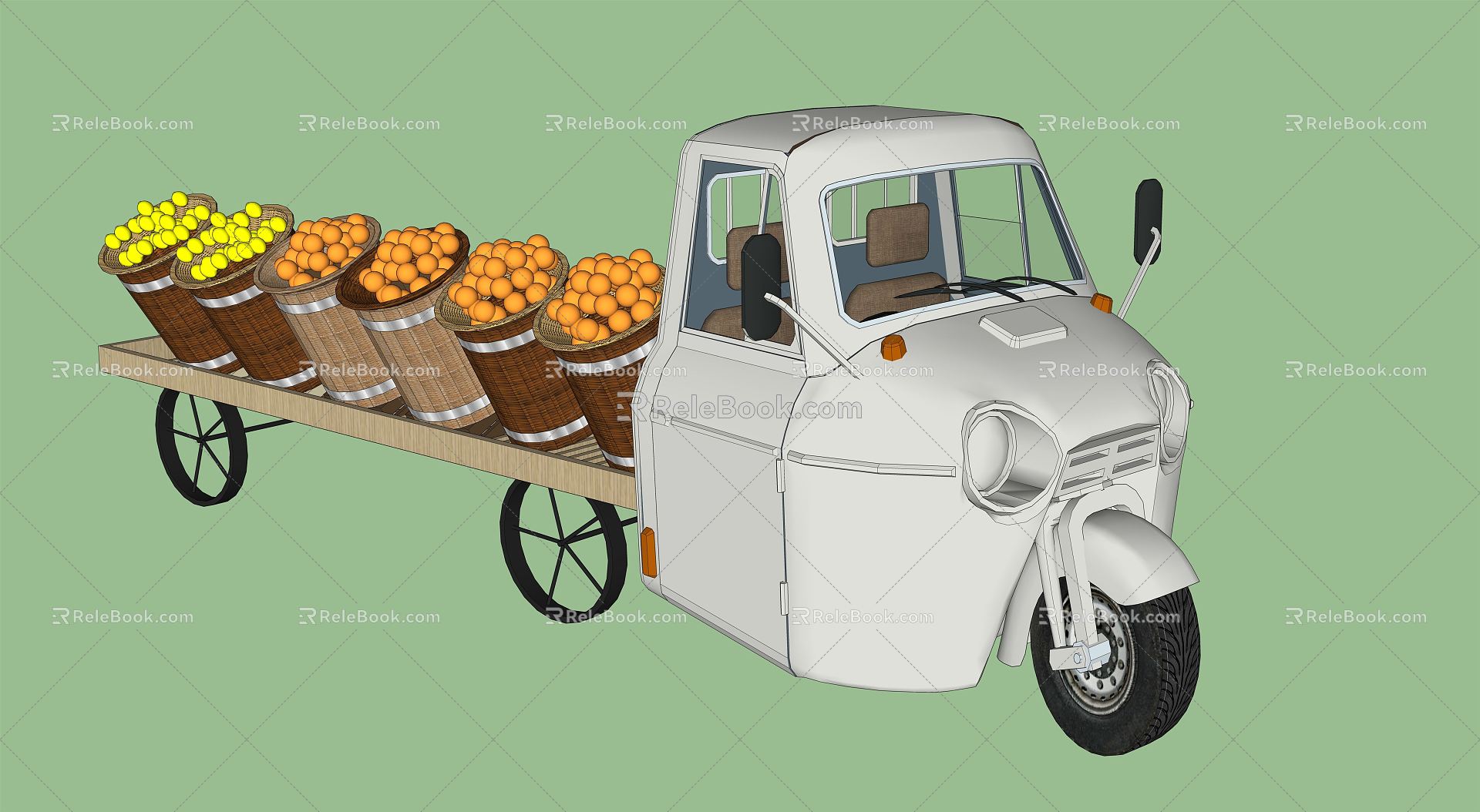 Modern shelf supermarket fruits and vegetables beautiful old car 3d model