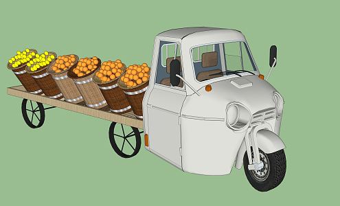 Modern shelf supermarket fruits and vegetables beautiful old car 3d model