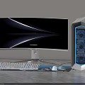 Samsung Curved Monitor With White Desktop PC Case Keyboard And Mouse Setup