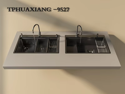 Double Bowl Kitchen Sink With Two Faucets And Drainboards For Modern Kitchen 3d model