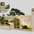 Modern Building Exterior Wall Design With Decorative Columns Gate And Landscaping
