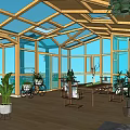 Modern Villa Balcony With Glass Roof Metal Frame And Lush Green Plants
