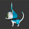Cute Cartoon Cat Game Character With Big Eyes Green Eye Rings Blue Head And White Ears