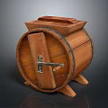 Wooden Barrel Shaped Storage Box With Lid And Lockable Door On Stands