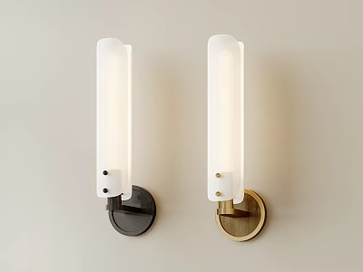 Two Modern Wall Lamps With White Cylindrical Shades And Black Gold Bases 3d model