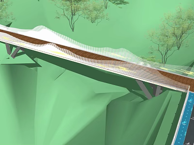 Scenic Modern Landscape Bridge With Curved Design Green Hills And Trees 3d model