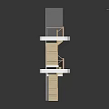 Architectural Model of Multi Level Interior with Wooden Staircase Platforms and Railings