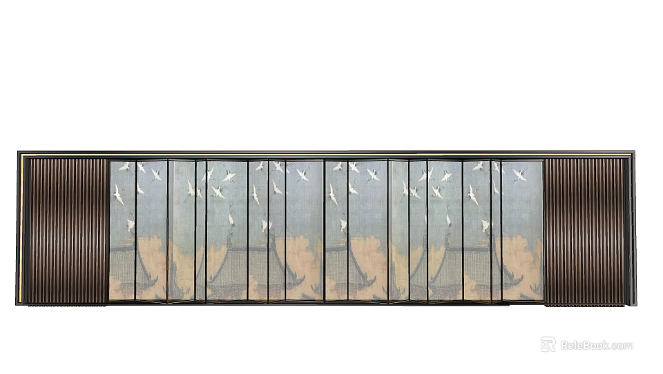 Modern Feature Wall With Flying Bird Patterns And Wooden Frame Design 3d model