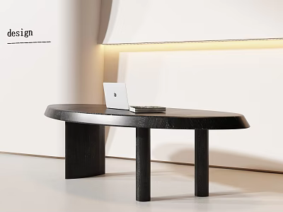 Modern Minimalist Desk With Laptop And Unique Leg Design Under Warm Lighting 3d model