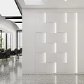 Modern Hair Salon Studio With Silver Cabinets Sofa Barber Chairs Mirrors And Red Decorations