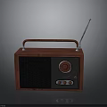 Vintage Electronic Radio With Wooden Case Red Handle And Silver Antenna