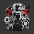High Performance Automotive Engine Assembly With Silver Cylinder Head And Red Valve Covers 3d model