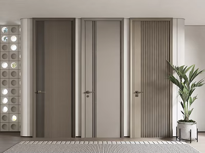 Modern Hinged Doors Interior With Decorative Wall And Potted Plant 3d model