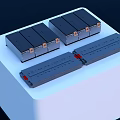White Cube Energy Storage Device With Multiple Black Gray Modules And Blue Light Base 3d model